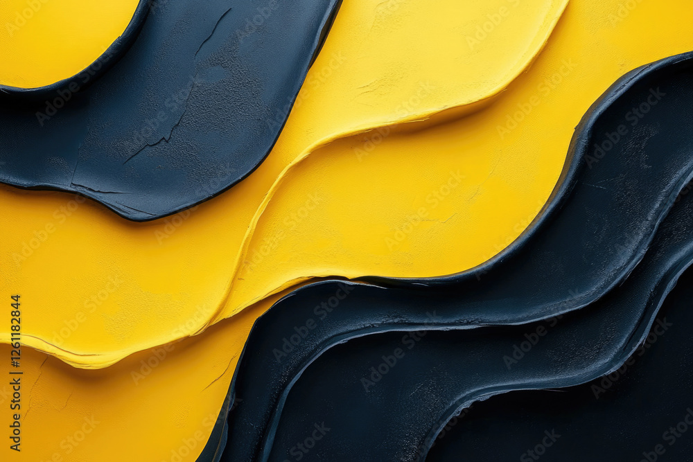 Poster Abstract art featuring contrasting yellow and dark blue wave patterns creating a dynamic visual texture.