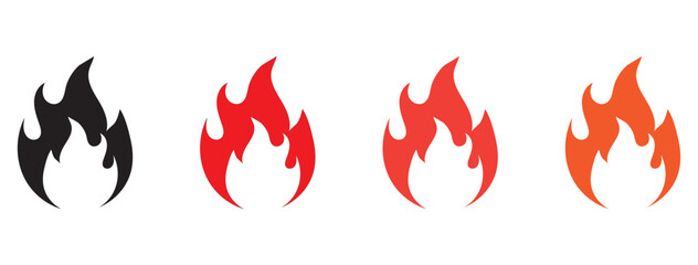 Fire symbols isolated icon flat set on white background. Blaze silhouette element