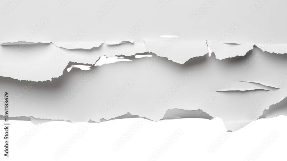 Poster torn horizontal strip of white paper with transparent background revealing checkered pattern