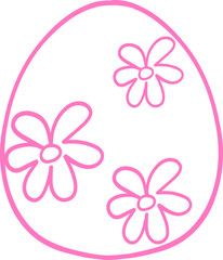Minimalist pink line art of an Easter egg decorated with simple flower patterns. Perfect for spring, Easter crafts, and coloring pages