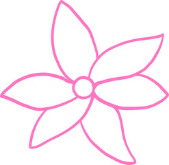 Minimalist pink line art of a five-petaled flower with a circular center. A simple floral illustration perfect for spring, botanical designs, and decorations Outline