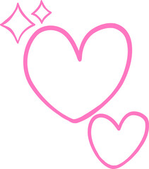 Minimalist pink line art of two hearts with sparkles. A cute and romantic illustration perfect for love-themed designs, Valentine's Day, and decorations Outline