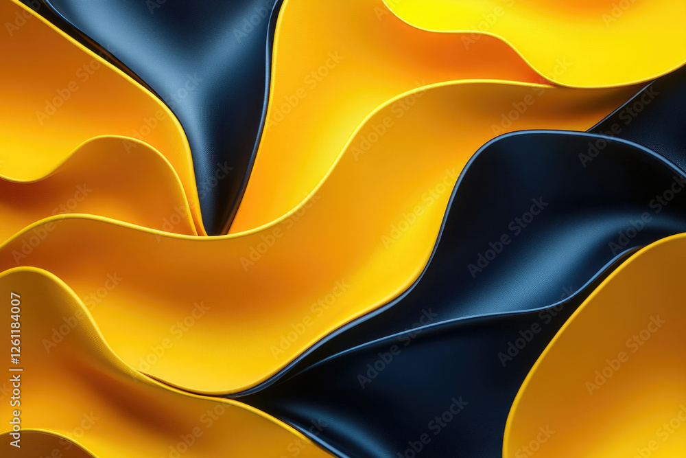Aufkleber abstract art featuring flowing, wavy shapes in vibrant yellow and deep blue, creating a dynamic visu