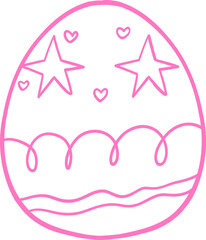 Minimalist pink line art of an Easter egg featuring star and heart decorations with wavy and looped patterns. A festive and whimsical illustration perfect for holiday designs Outline