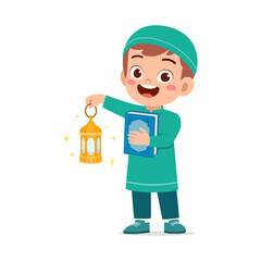 little muslim kid holding traditional lamp