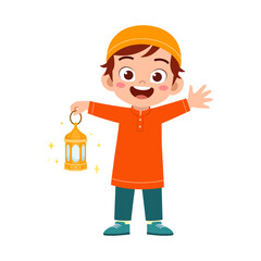 little muslim kid holding traditional lamp