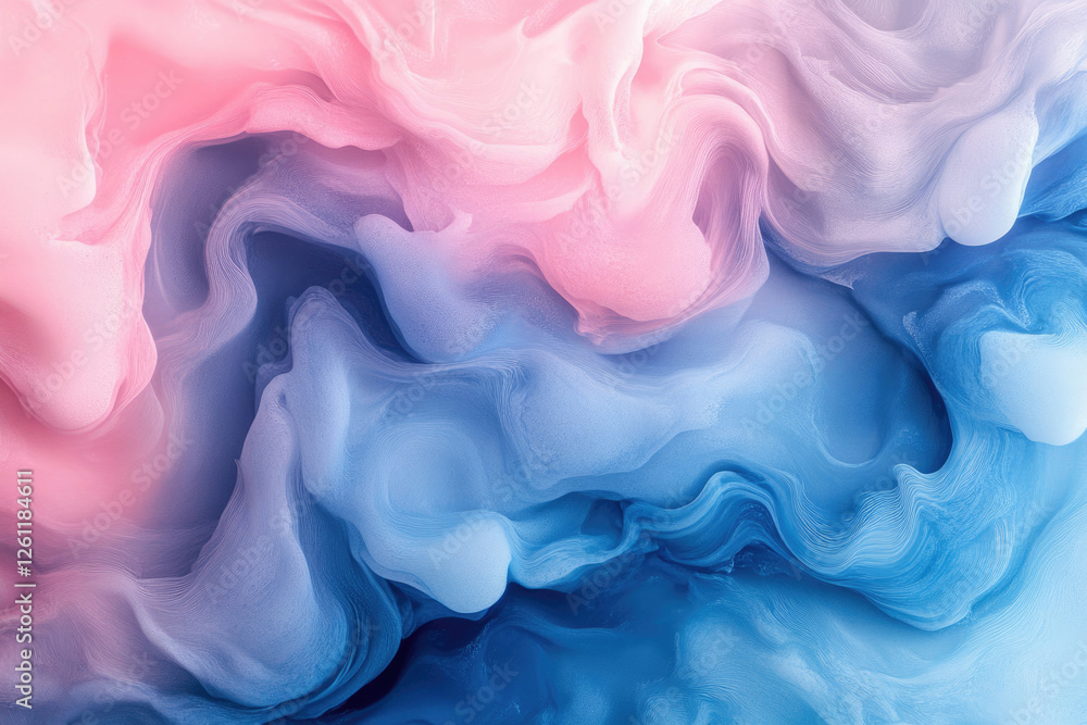 Poster abstract art featuring a mesmerizing blend of pink and blue hues, creating a fluid, dreamy, and ethe