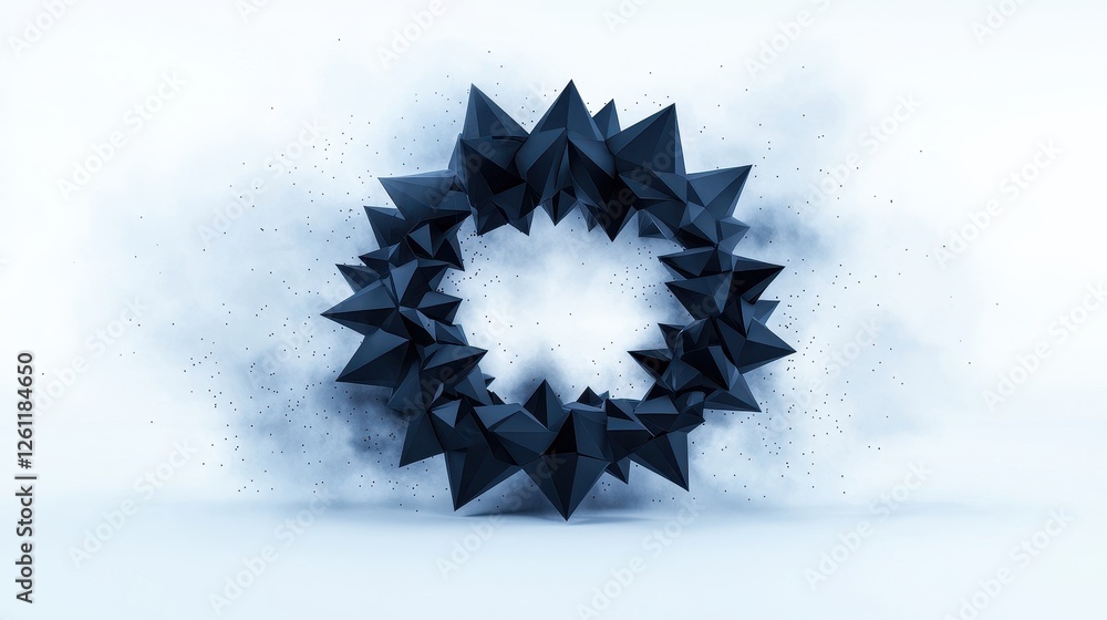 Poster abstract 3d shape with spiky geometry and soft smoke effect
