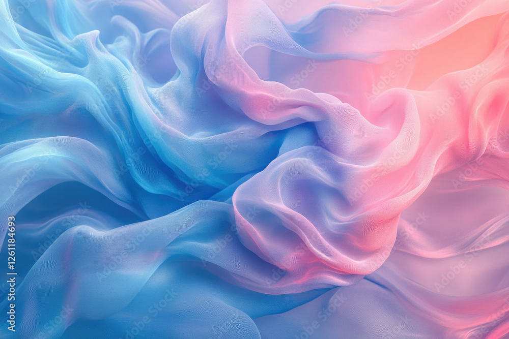 Poster abstract image of flowing pastel blue and pink chiffon fabric, creating a soft and dreamy aesthetic.