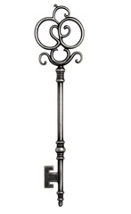 antique gray skeleton key, isolated on white transparent background