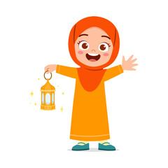 little muslim kid holding traditional lamp