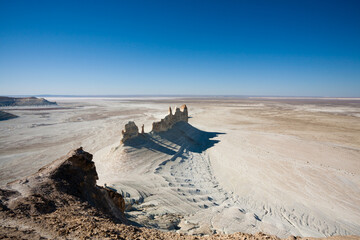 Stunning Mangystau landscape, Kazakhstan. Ak Orpa pinnacles view, Bozzhira valley