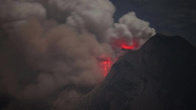 Time lapse footage of pyroclastic flows from Sinabung Volcano in Sumatra, Indonesia.