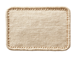 Rectangular fabric label featuring a stitched border, suitable for branding or garment labeling. It offers a minimalist, eco-friendly look. Isolated on transparent background, png.