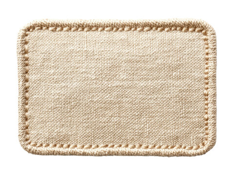 Rectangular fabric label featuring a stitched border, suitable for branding or garment labeling. It offers a minimalist, eco-friendly look. Isolated on transparent background, png.