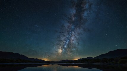 Fototapeta premium A breathtaking starry night sky filled with countless twinkling stars, showcasing the Milky Way and a serene atmosphere perfect for stargazing and reflection.