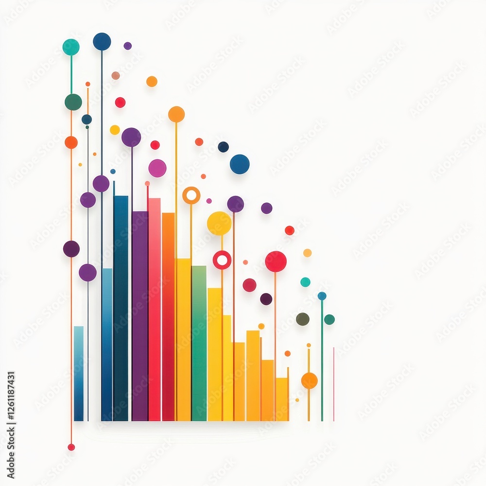 Poster colorful abstract data visualization with bars and dots design