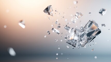 Shattered Glass Pieces Flying in a Sparkling Abstract Background