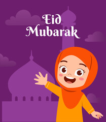 little muslim kid eid mubarak poster