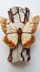 Sculpture, Wood Carving, Butterfly, on White Background, Abstract Image, Texture, Pattern Background, Wallpaper, Cover and Screen of Smartphone, PC, Laptop, 9:16 and 16:9 Format