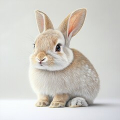 Obraz premium Adorable Light Brown Bunny Rabbit Sitting on White Background