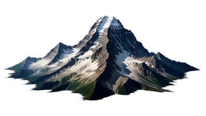 A snow capped mountain peak isolated on transparent background