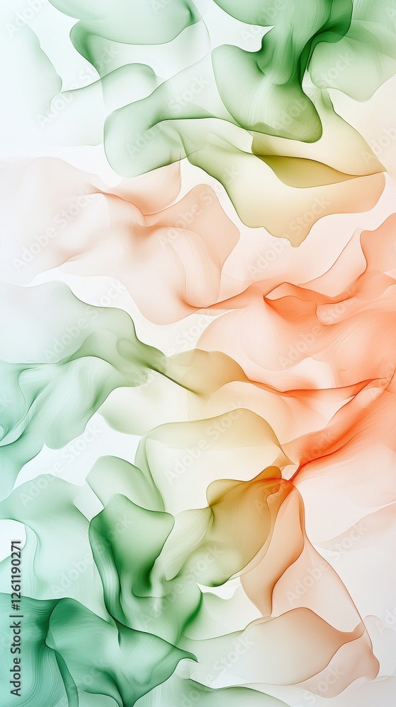 Poster abstract flowing shapes in green and orange on soft background