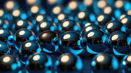 Various Sizes Of Reflective Spheres On A Blue Surface Background