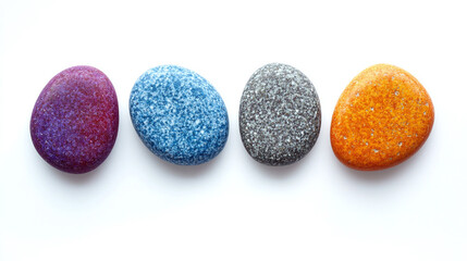 Obraz premium Set of colorful beach pebbles isolated on white background.