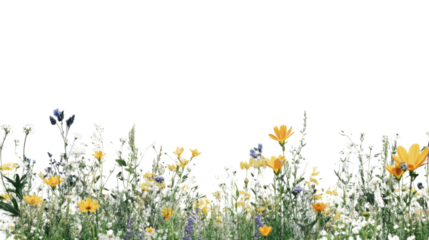 Wildflowers and grass growing with transparent background for easy integration
