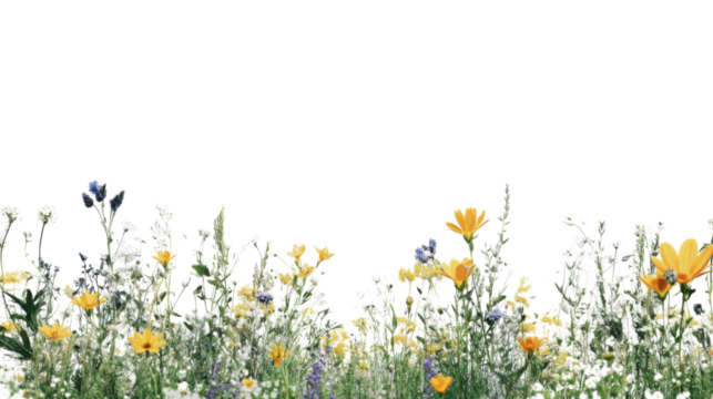 Wildflowers and grass growing with transparent background for easy integration