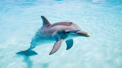 Fototapeta premium Dolphin swimming gracefully in crystal-clear water, ultimate peace