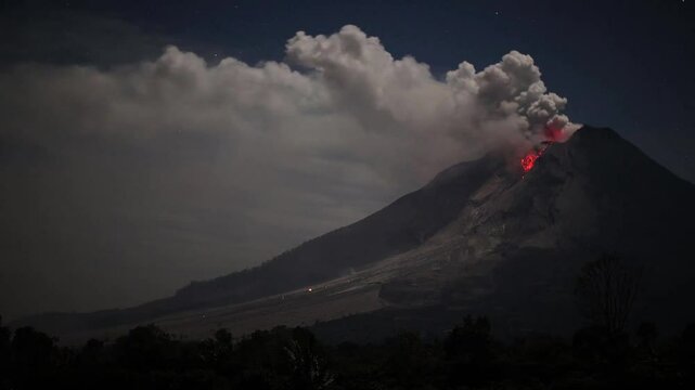 Time lapse footage of pyroclastic flows from Sinabung Volcano in Sumatra, Indonesia.