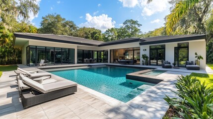 Fototapeta premium Luxurious modern home with a private pool
