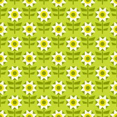 Retro geometric seamless flowers pattern