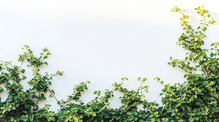 Green ivy vine wall isolated on white background.
