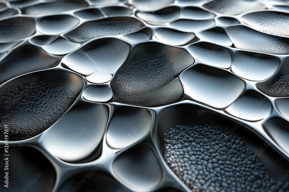 Poster Abstract metallic surface with textured, interconnected, fluid-like shapes.