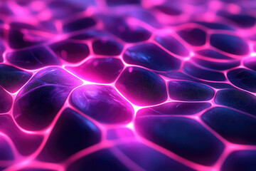 Abstract glowing pink and purple network, interconnected nodes forming a vibrant, dynamic surface.