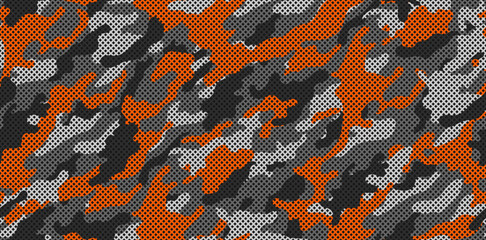 Orange camouflage pattern for army. Trendy camouflage military pattern with grid, seamless texture for fashion design © Osipov Art