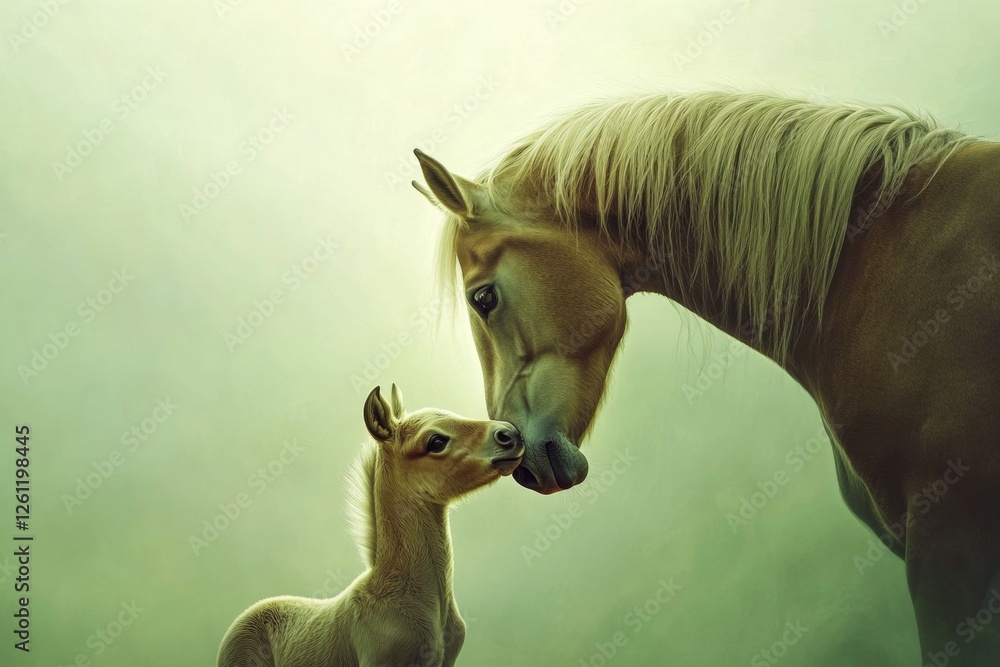 Wall mural A horse and a baby horse standing next to each other