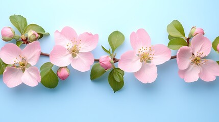 Naklejka premium Pink blossoms branch spring pastel background website banner