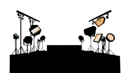 Fashion Runway with Lighting & Event Production Setup  Transparent Background PNG, fashion, runway, lighting, equipment, event, production, setup, transparent, stage, design