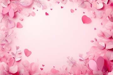 Pink Hearts and Leaves Valentines Day Design