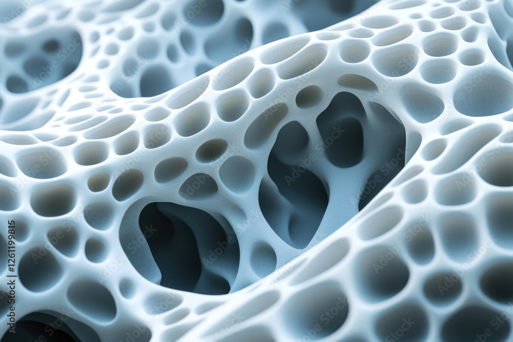 Aufkleber Abstract 3D rendering of a porous, spongy, interconnected structure with irregular cavities.