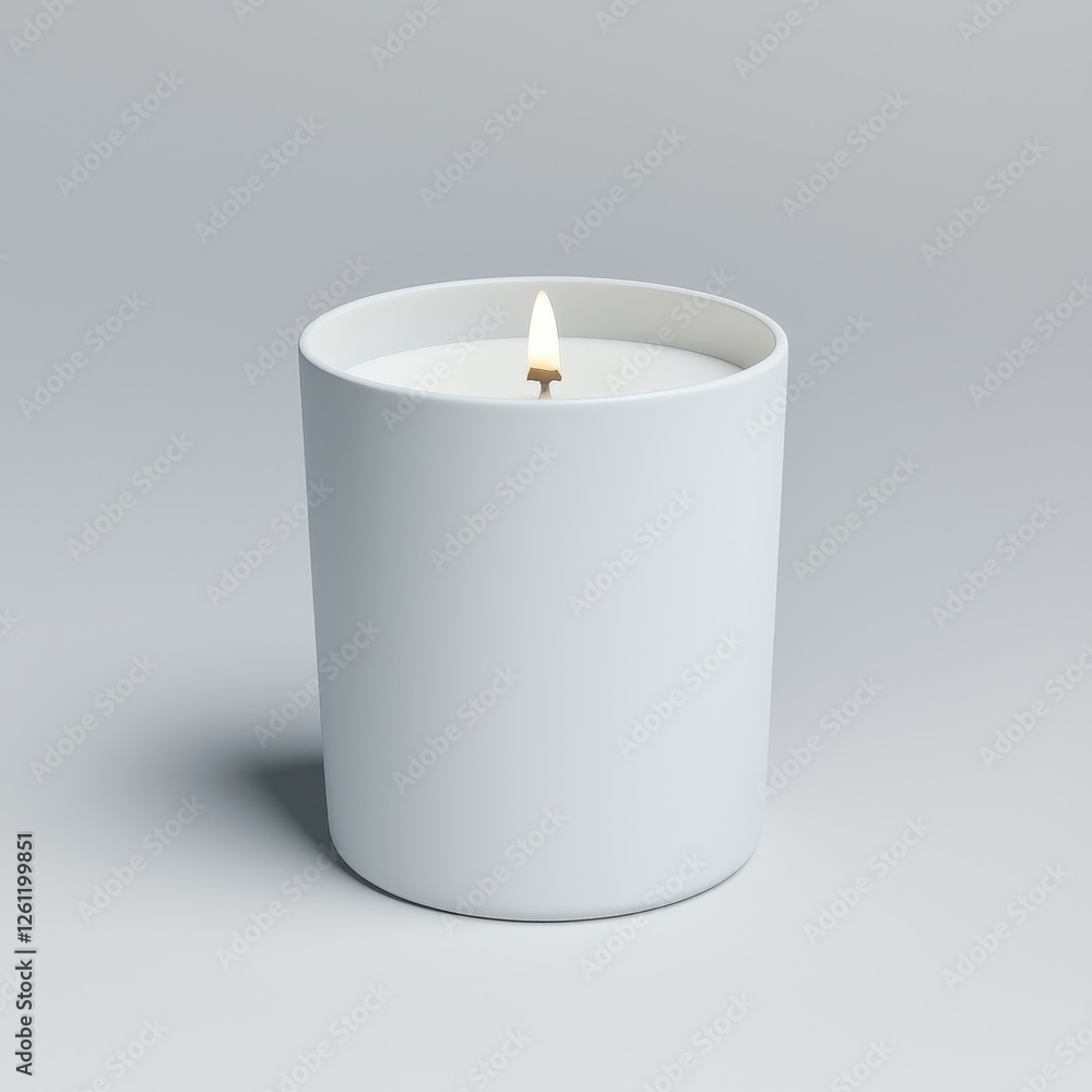 Poster minimalist white candle in simple container with soft flame glow