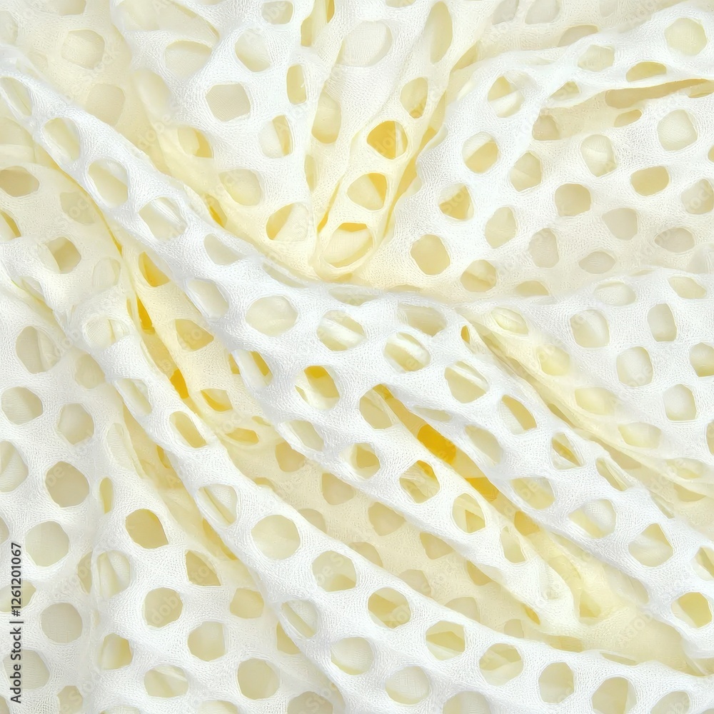 Poster light yellow mesh fabric with circular openings for textiles projects