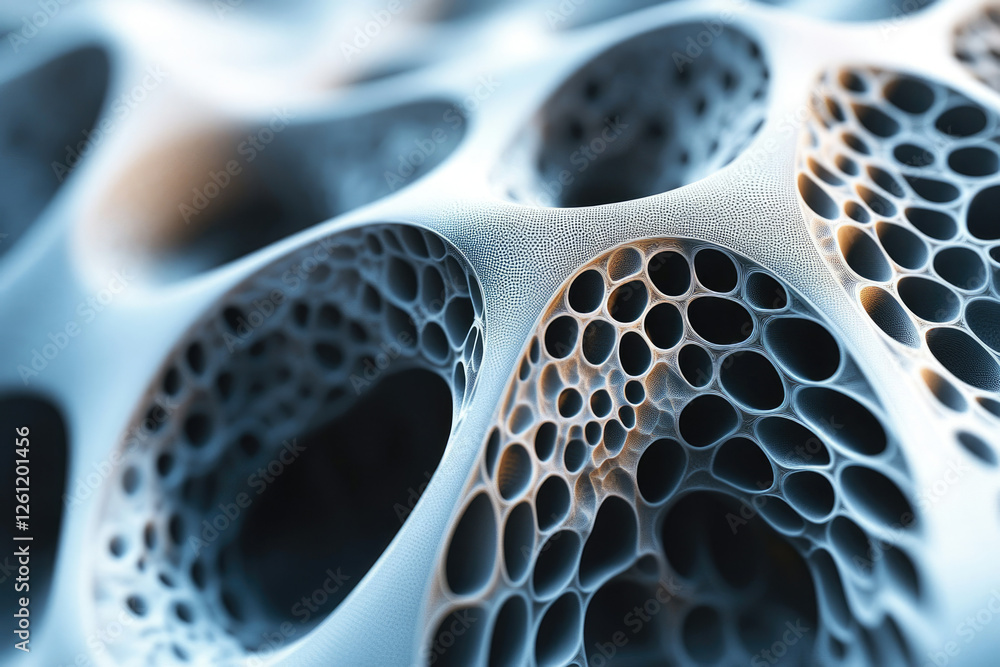 Aufkleber Abstract 3D rendering of a complex porous structure with interconnected cavities and intricate details.