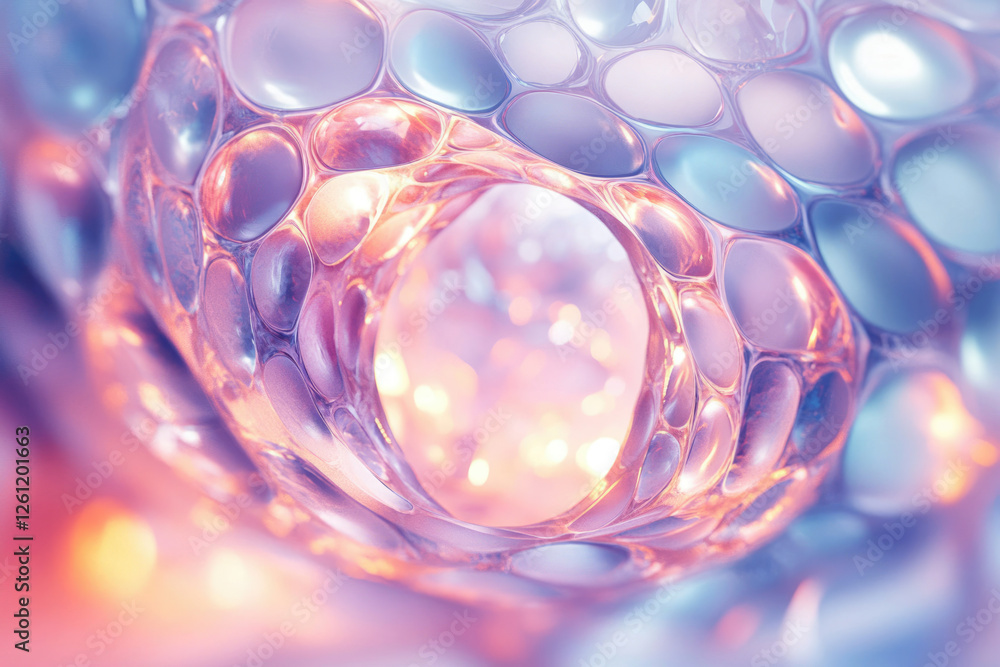 Poster Abstract image of interconnected bubbles with a soft, pastel color palette, creating a dreamy and ethereal effect.