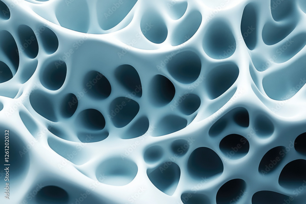 Poster Abstract 3D rendering of a porous, interconnected structure resembling a sponge or bone.