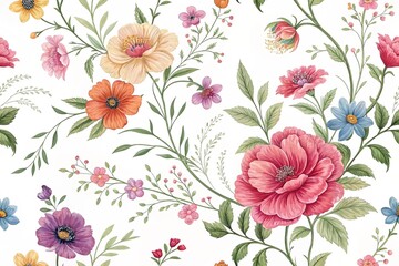 seamless floral pattern, flowers on white background
